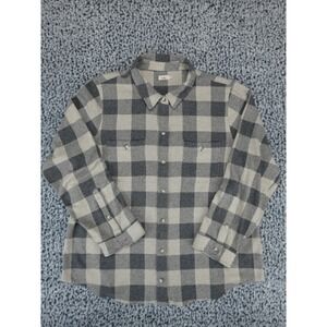 Faherty Brand Mens XXL Grey Beige Buffalo Check Plaid‎ Knit Flannel Shirt L/S